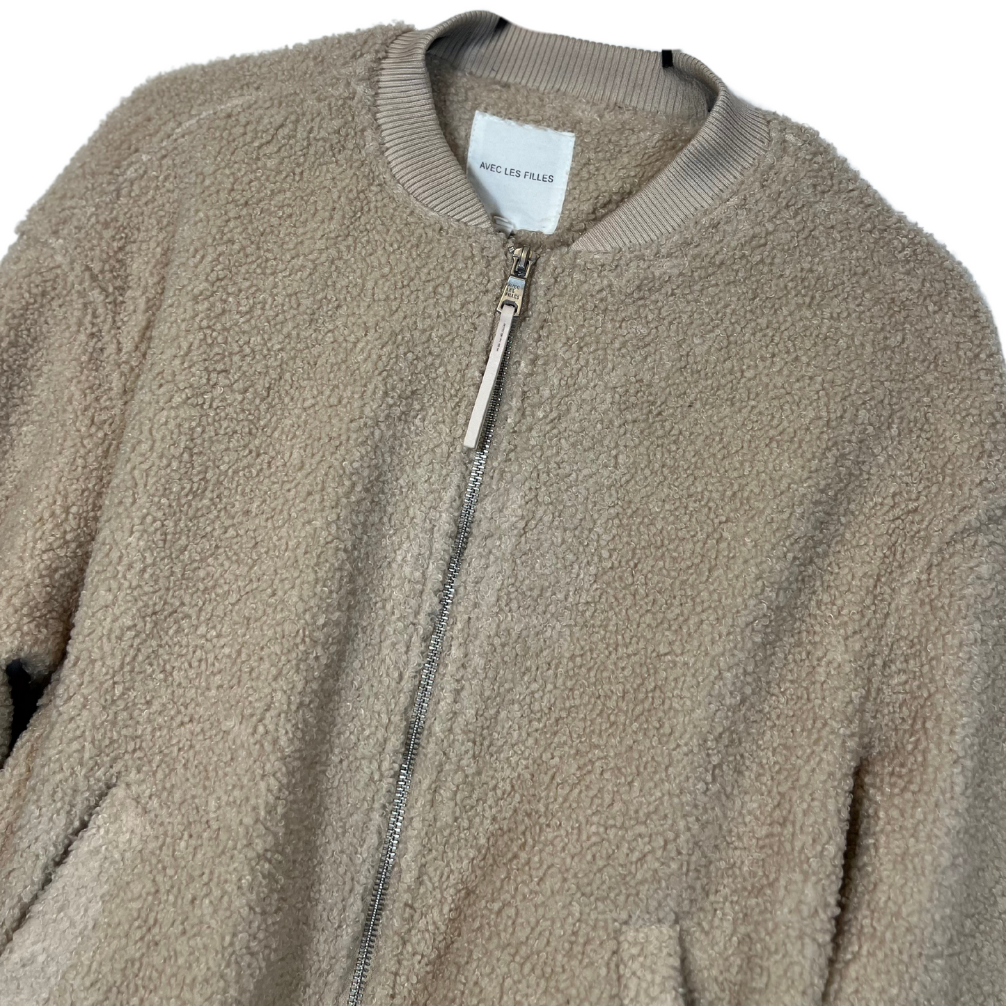 Avec Les Filles Faux Fur Sherpa Fleece Bomber Jacket, Beige, Size Small