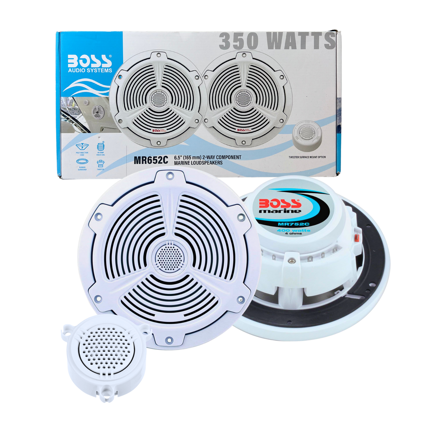 MR652C 6.5" Marine Speakers - Weatherproof, 350W Max, 2-Way Coaxial