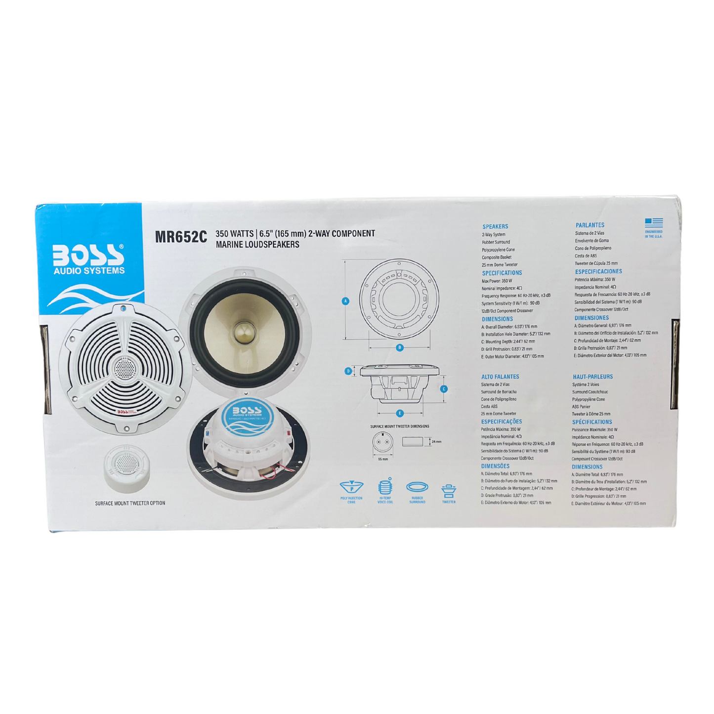 MR652C 6.5" Marine Speakers - Weatherproof, 350W Max, 2-Way Coaxial