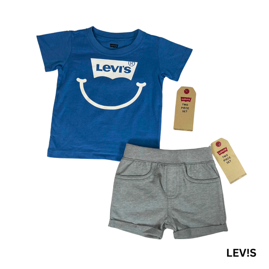 Baby Boy 2-Piece Outfit Set – Blue T-Shirt & Grey Shorts – 12 Months