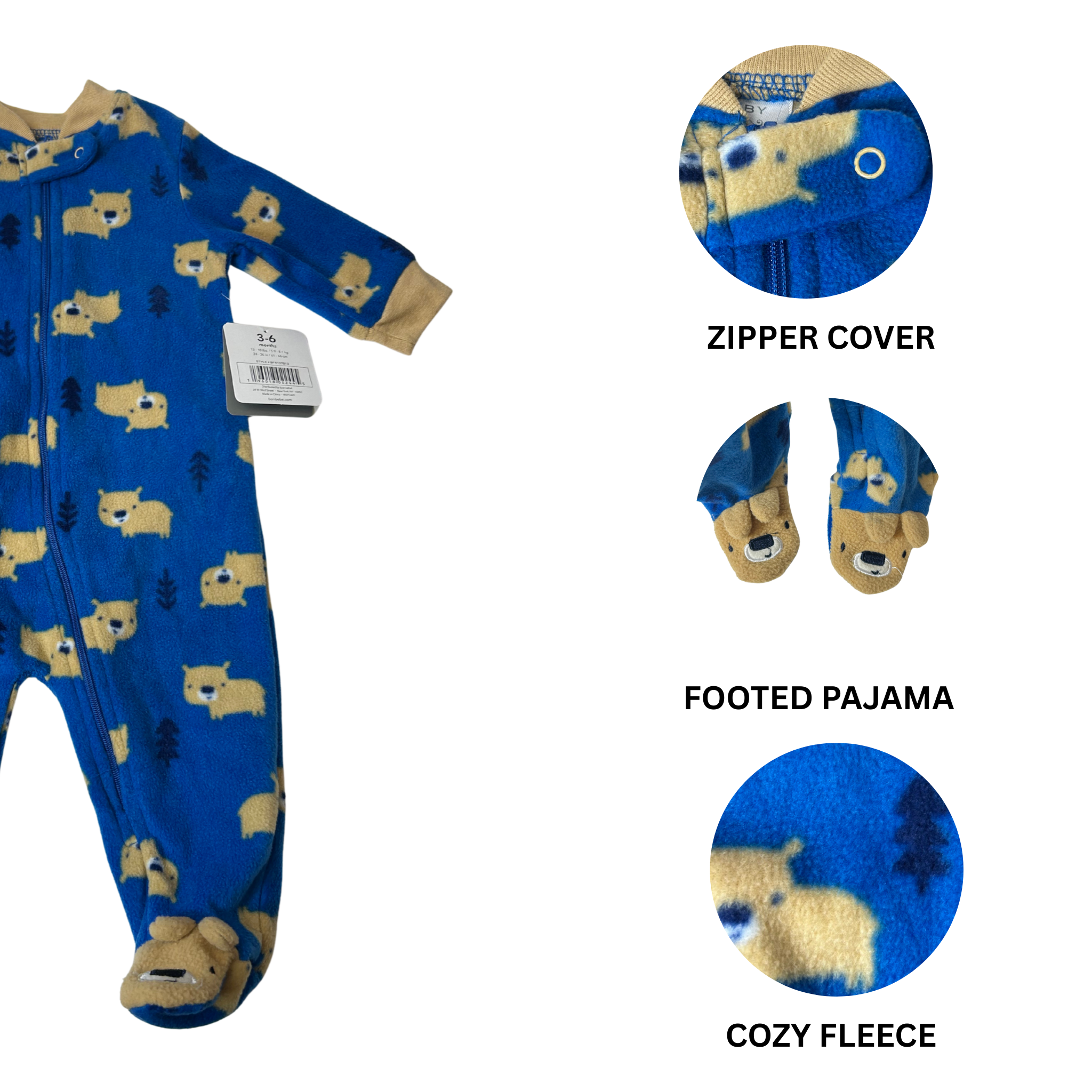 Baby Fleece Footie Pajama – Blue – Size 3–6 Months