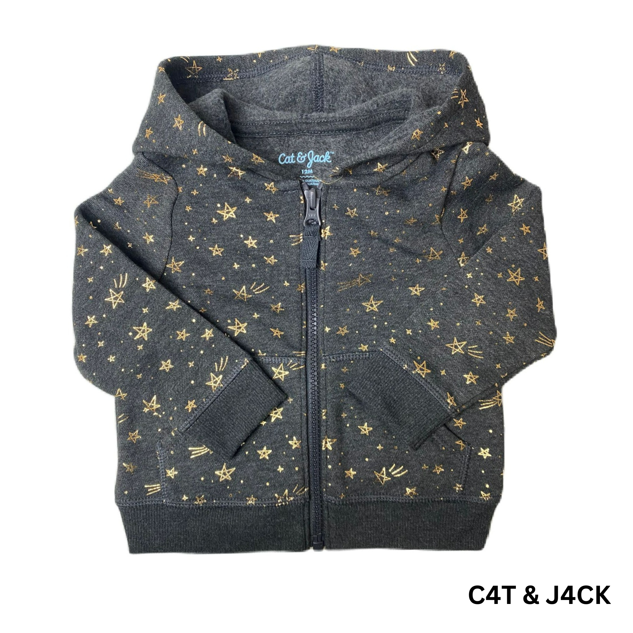 Baby Girls Black and Gold Full Zip Sweater