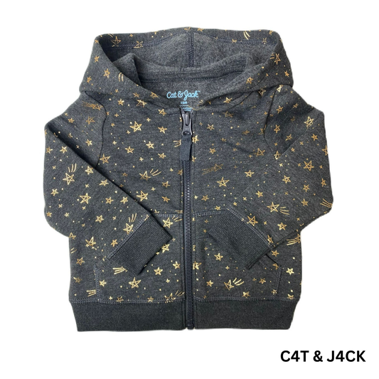 Baby Girls Black and Gold Full Zip Sweater