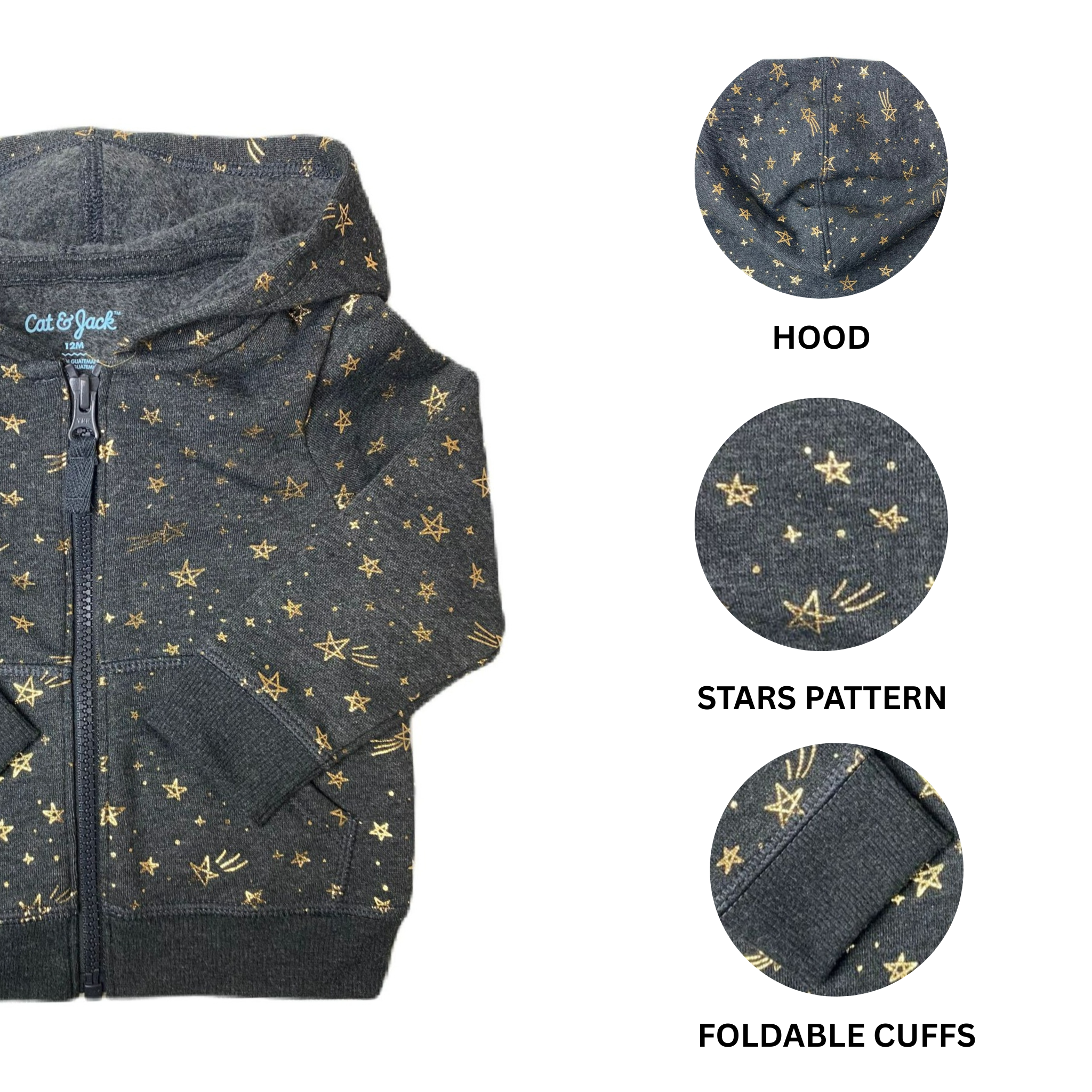 Baby Girls Black and Gold Full Zip Sweater