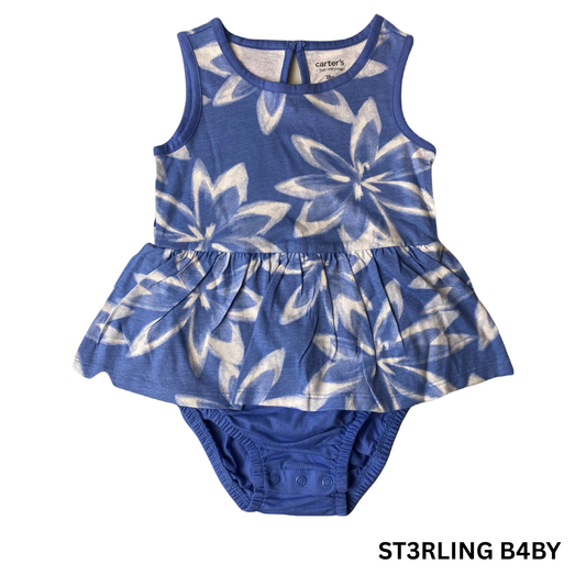 Baby Girls Blue Flower One Piece - 18M