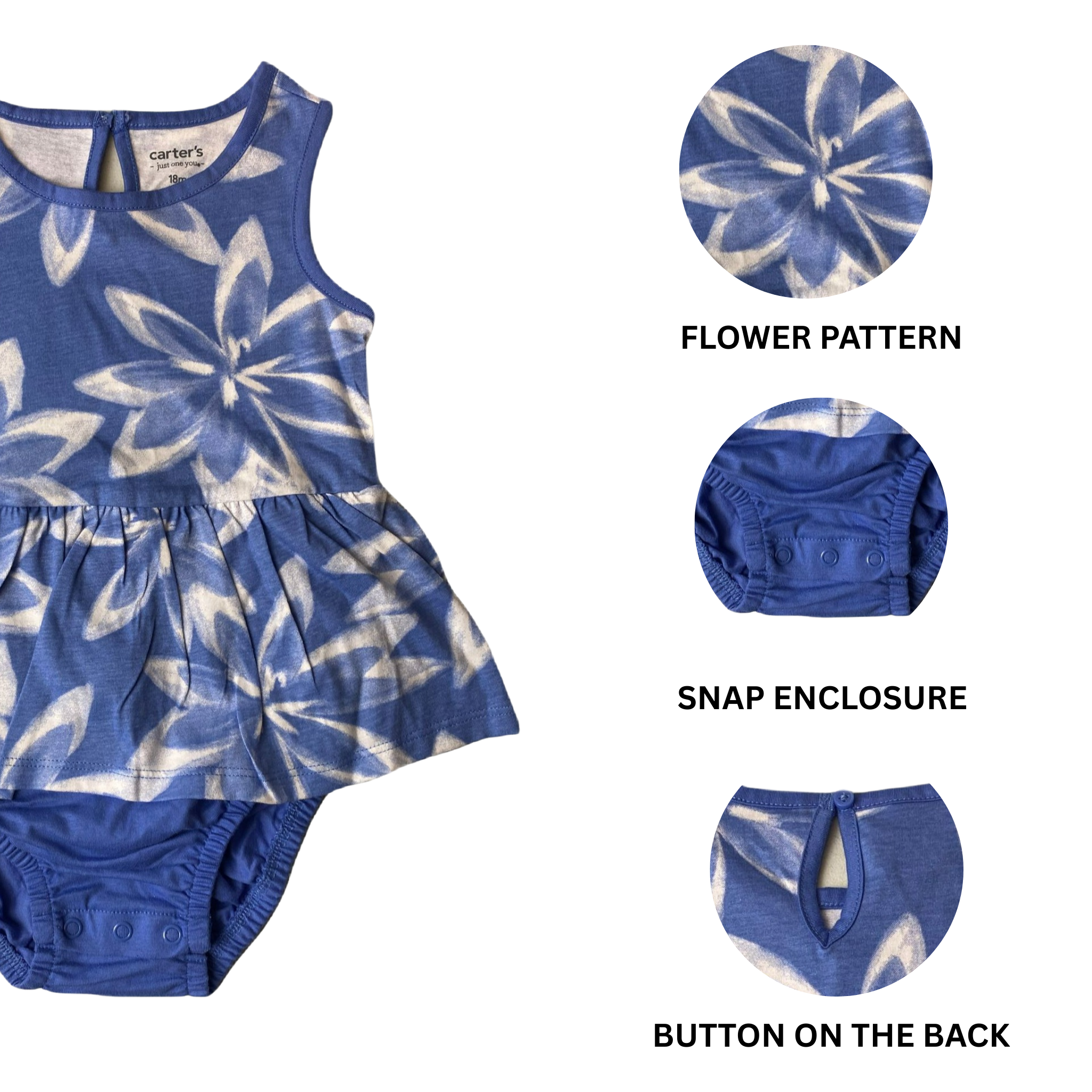Baby Girls Blue Flower One Piece - 18M