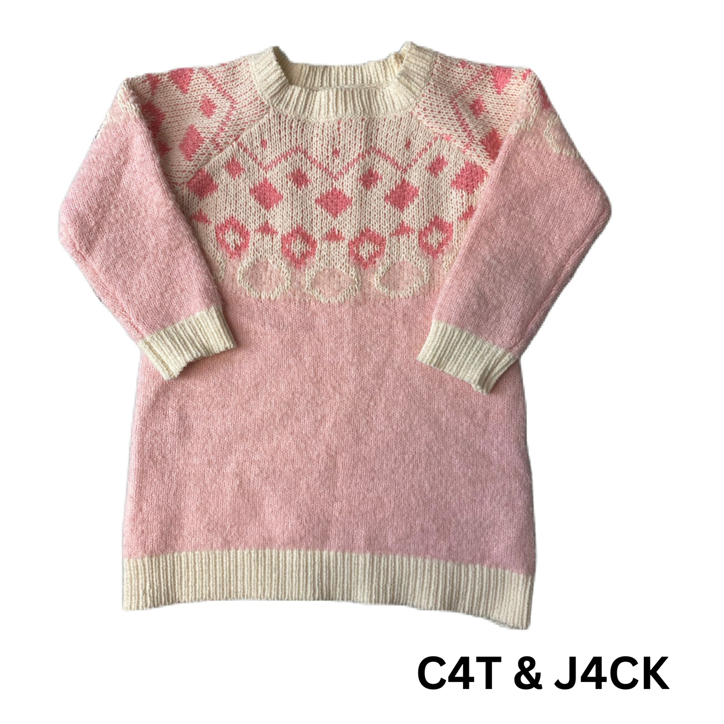 Baby Girls Pink Pink and Cream Oversized Sweater - 18M
