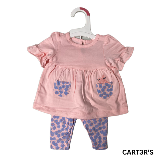 Baby Girls Pink and Blue Bunny 2-Piece Set - NB