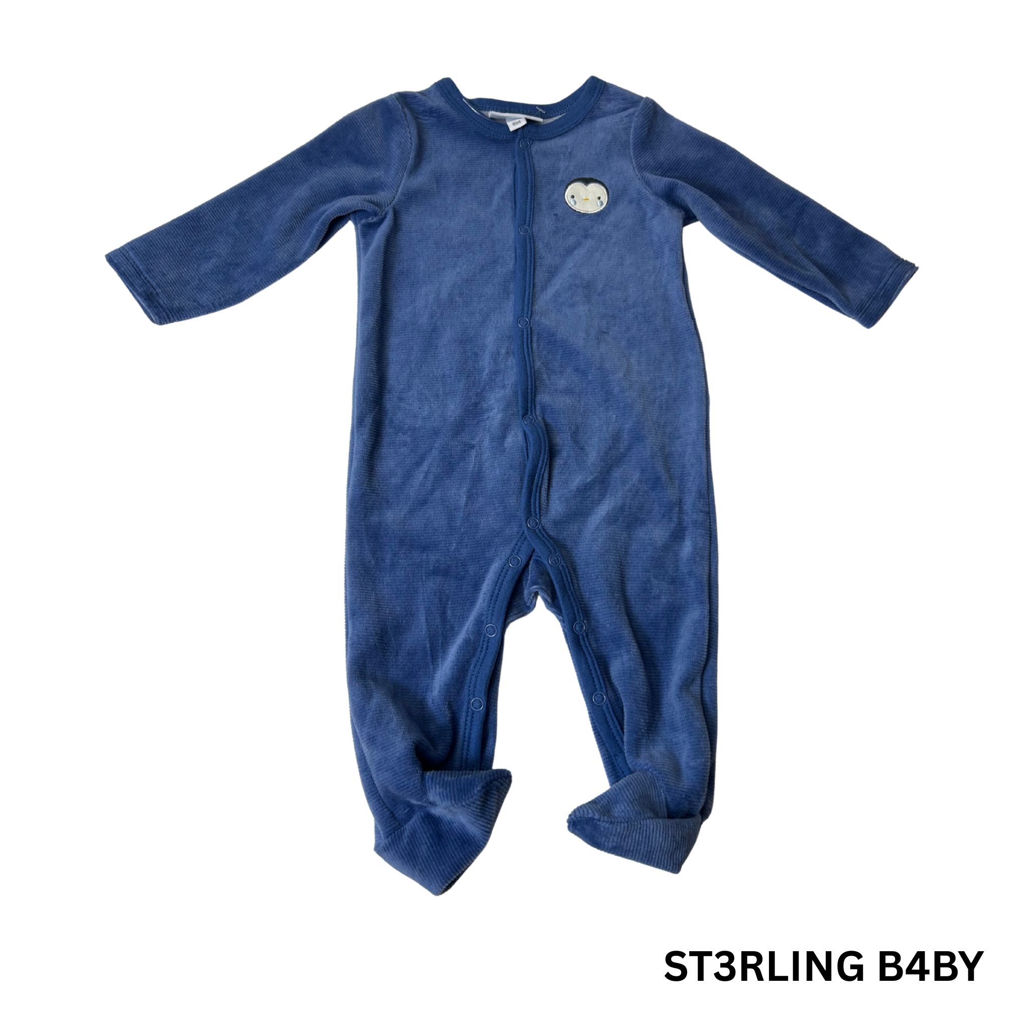 Baby Velour Penguin Sleeper – Blue – Size 6 Months