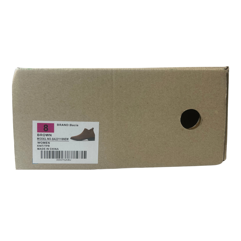 Women’s Knit Sock Ankle Boots – Brown, Size 8