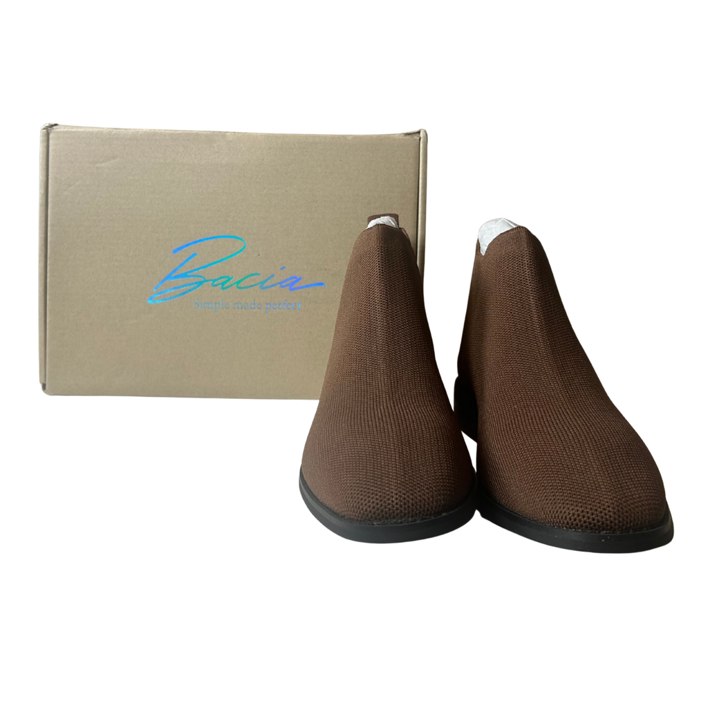 Women’s Knit Sock Ankle Boots – Brown, Size 8