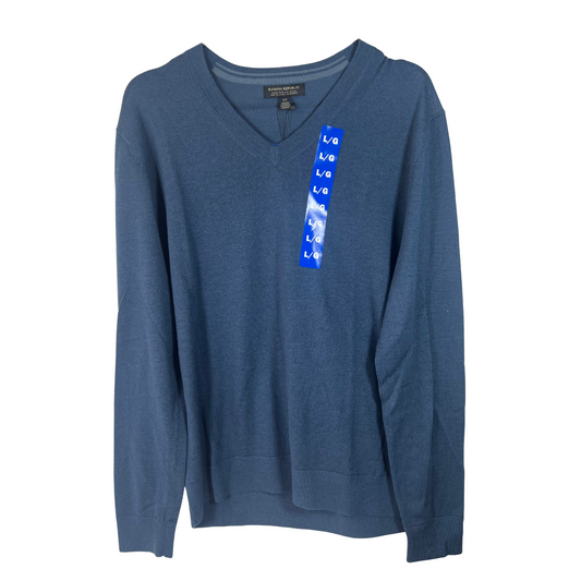 BR Men’s Long Sleeve Merino Wool Henley – Blue, Size L