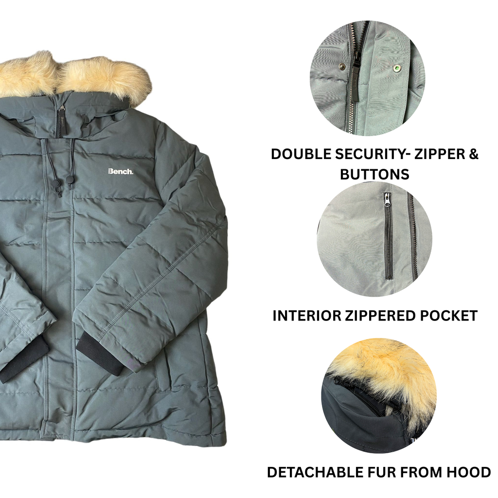 Men's Gray Fur Hood Trim Jacket - XXL