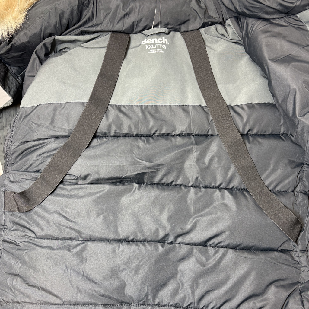 Men's Gray Fur Hood Trim Jacket - XXL