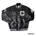 Men’s Black Leather-Effect Varsity Bomber Jacket – Size XS