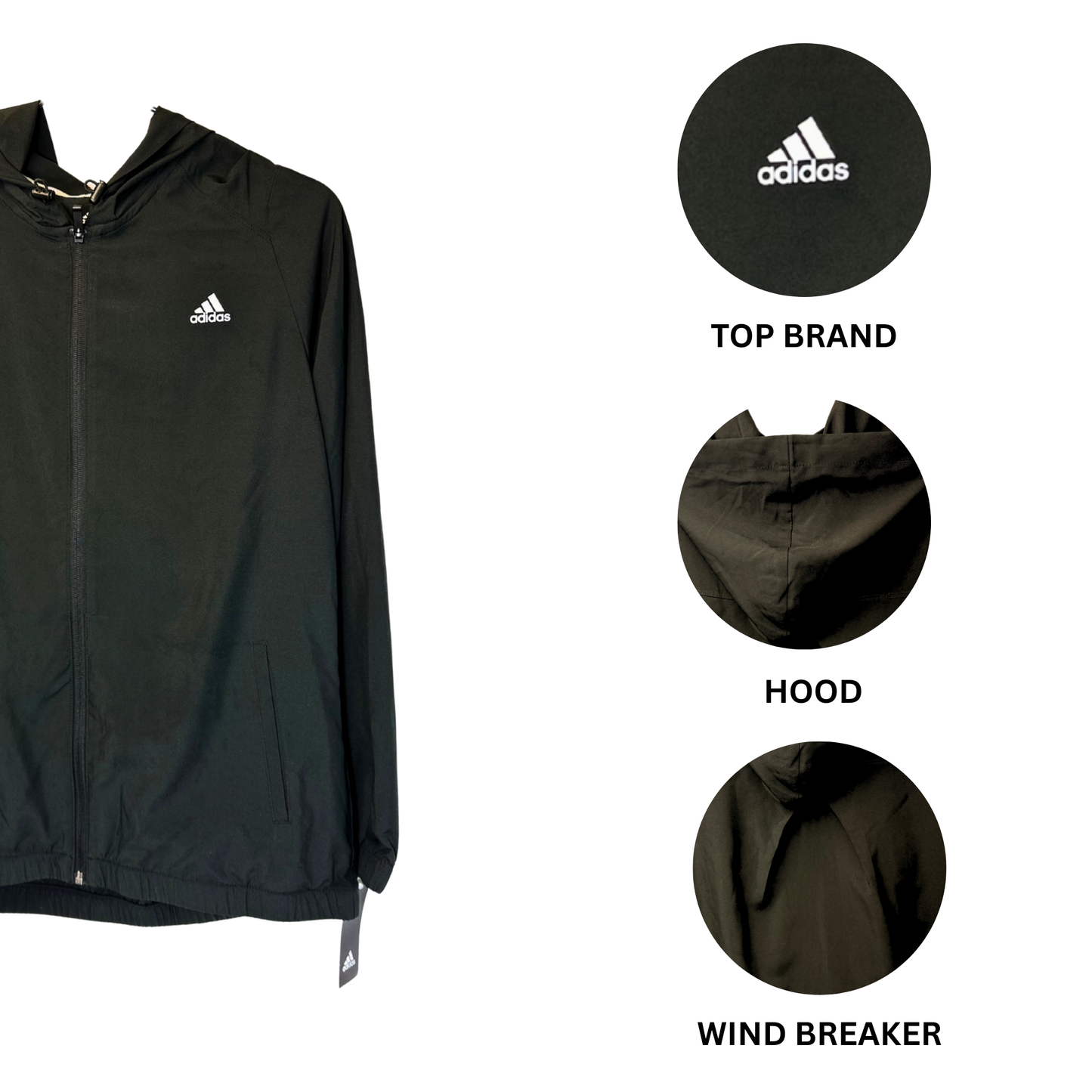 Black Woven Wind Jacket with Hood – Unisex Golf Outerwear, Size Medium, 100% Polyester
