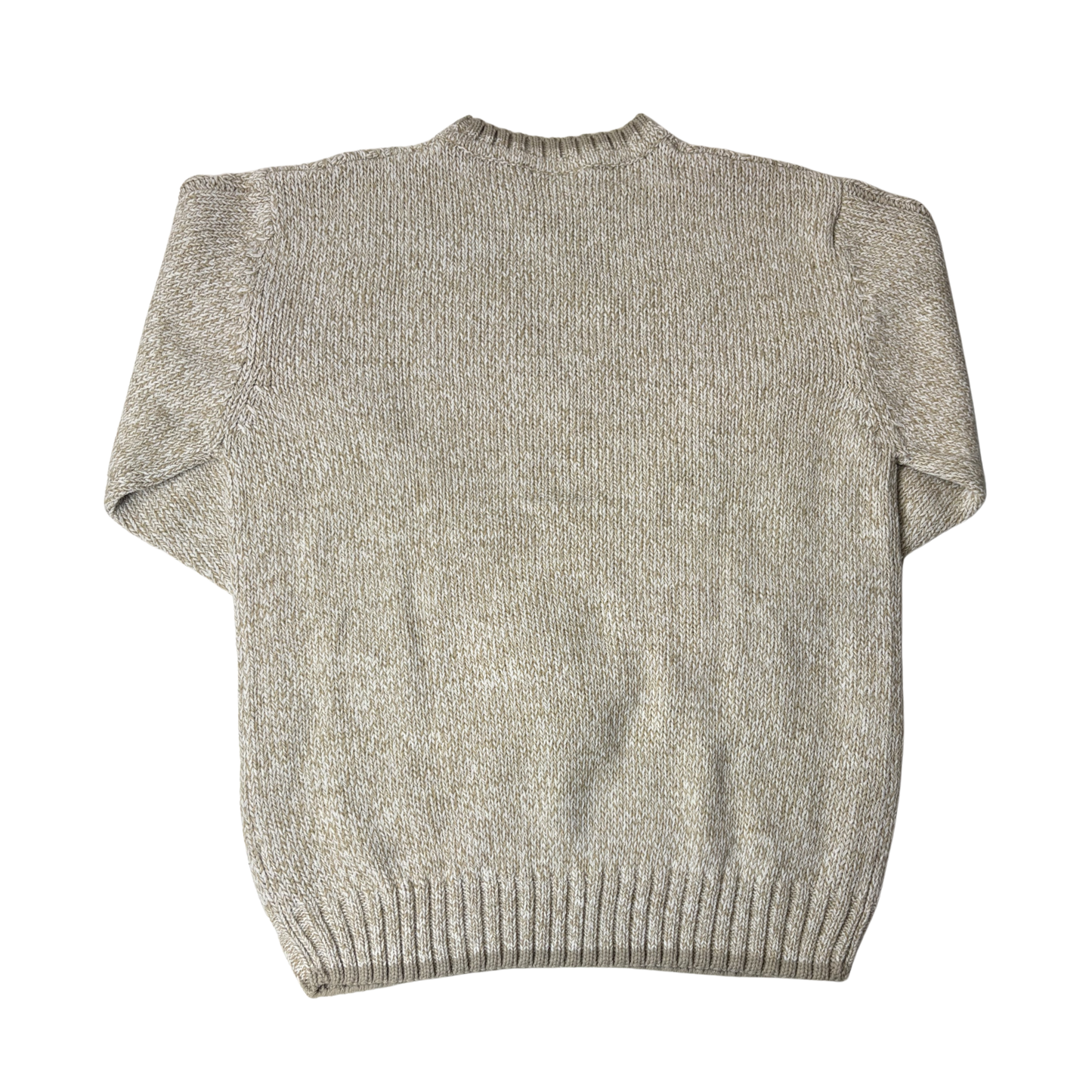 Men’s Beige Cable Knit Crewneck Sweater – Size S