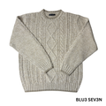 Men’s Beige Cable Knit Crewneck Sweater – Size S