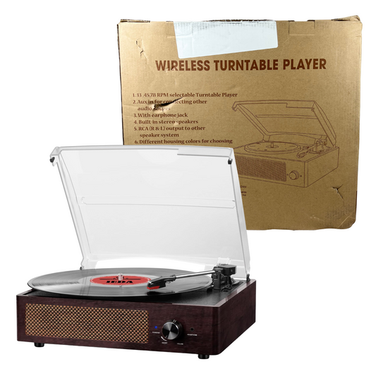 Bluetooth Vinyl Record Player – 3-Speed Vintage Turntable with Stereo Speakers, RCA Out, AUX & Headphone Jack (Brown)