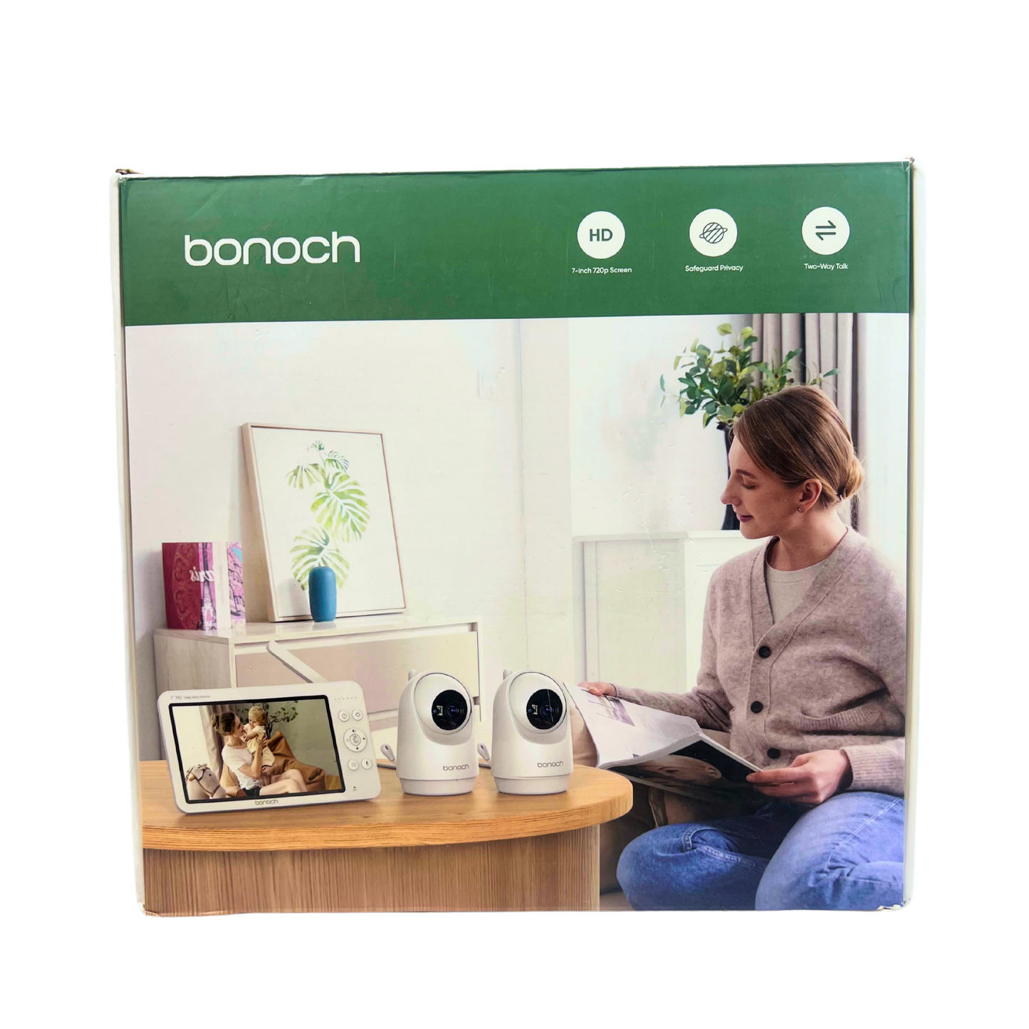 Bonoch 7" 720P Baby Monitor – 2 Cameras, No WiFi, Split Screen, Night Vision