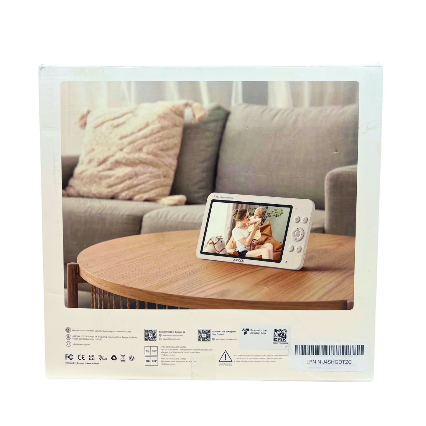 Bonoch 7" 720P Baby Monitor – 2 Cameras, No WiFi, Split Screen, Night Vision