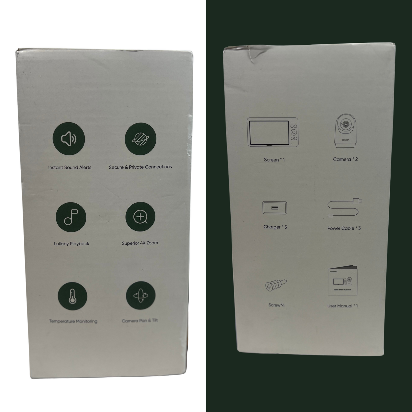 Bonoch 7" 720P Baby Monitor – 2 Cameras, No WiFi, Split Screen, Night Vision