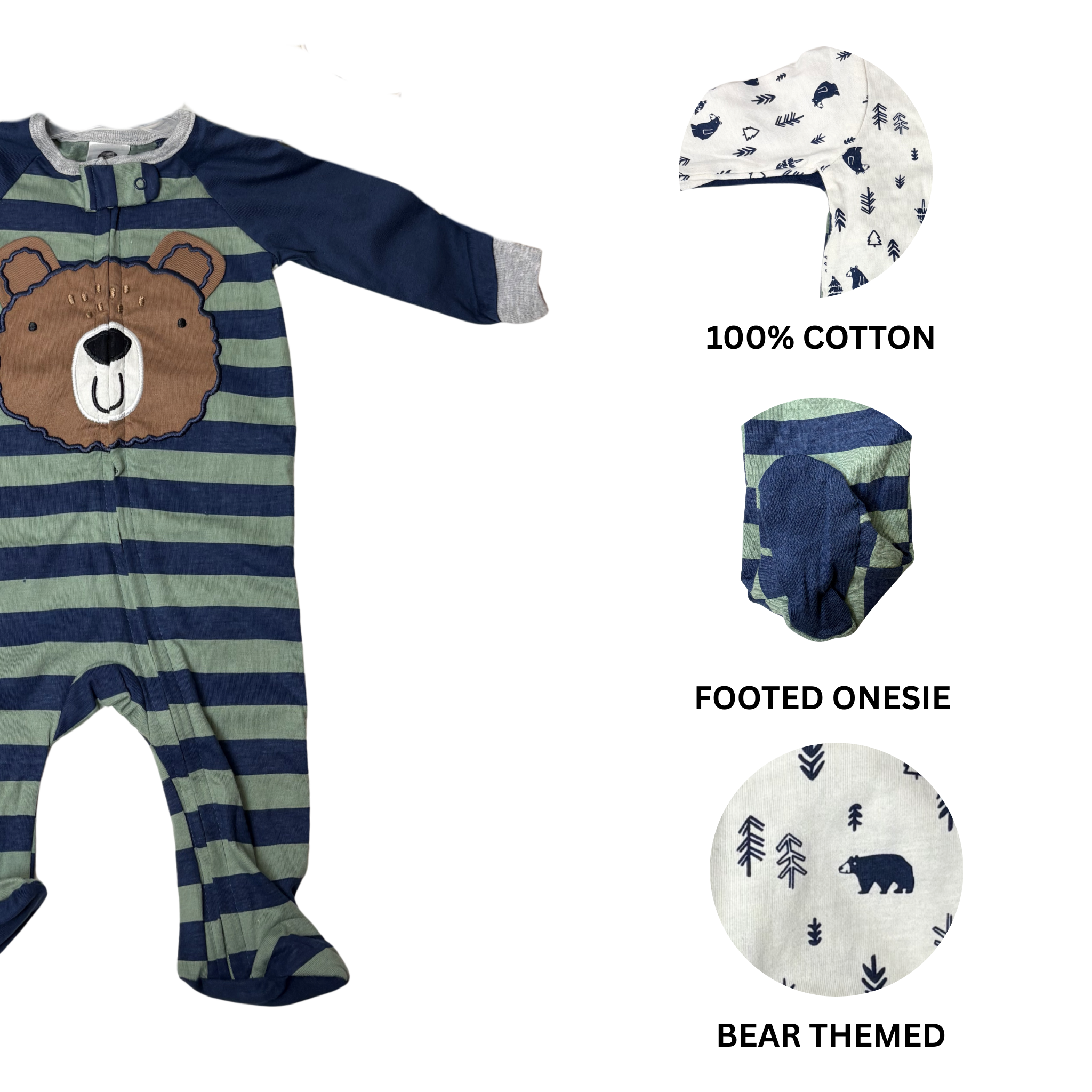 Boys’ 2-Pack Bear Footed One-Piece Pajamas – 0–3M