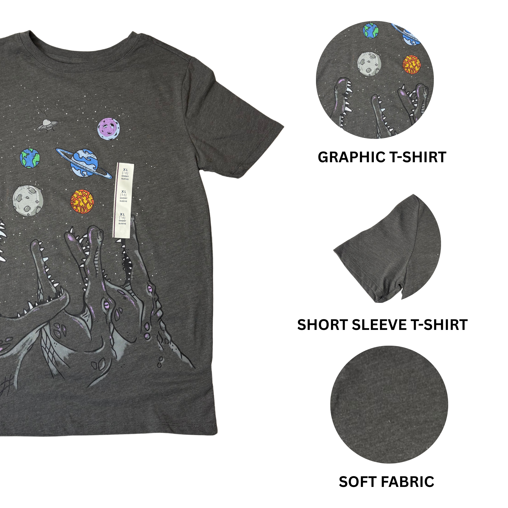 Boys’ Gray Graphic Short Sleeve T-Shirt Size XL (16)