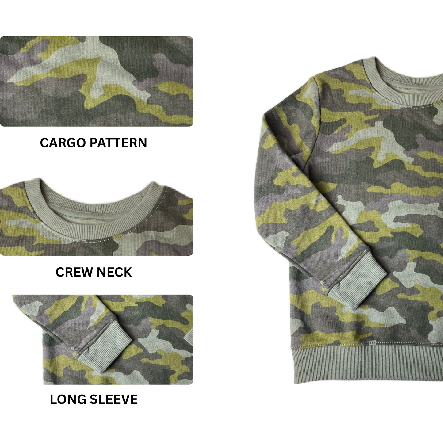 Boys Green Camo Pullover Crew Neck Sweater