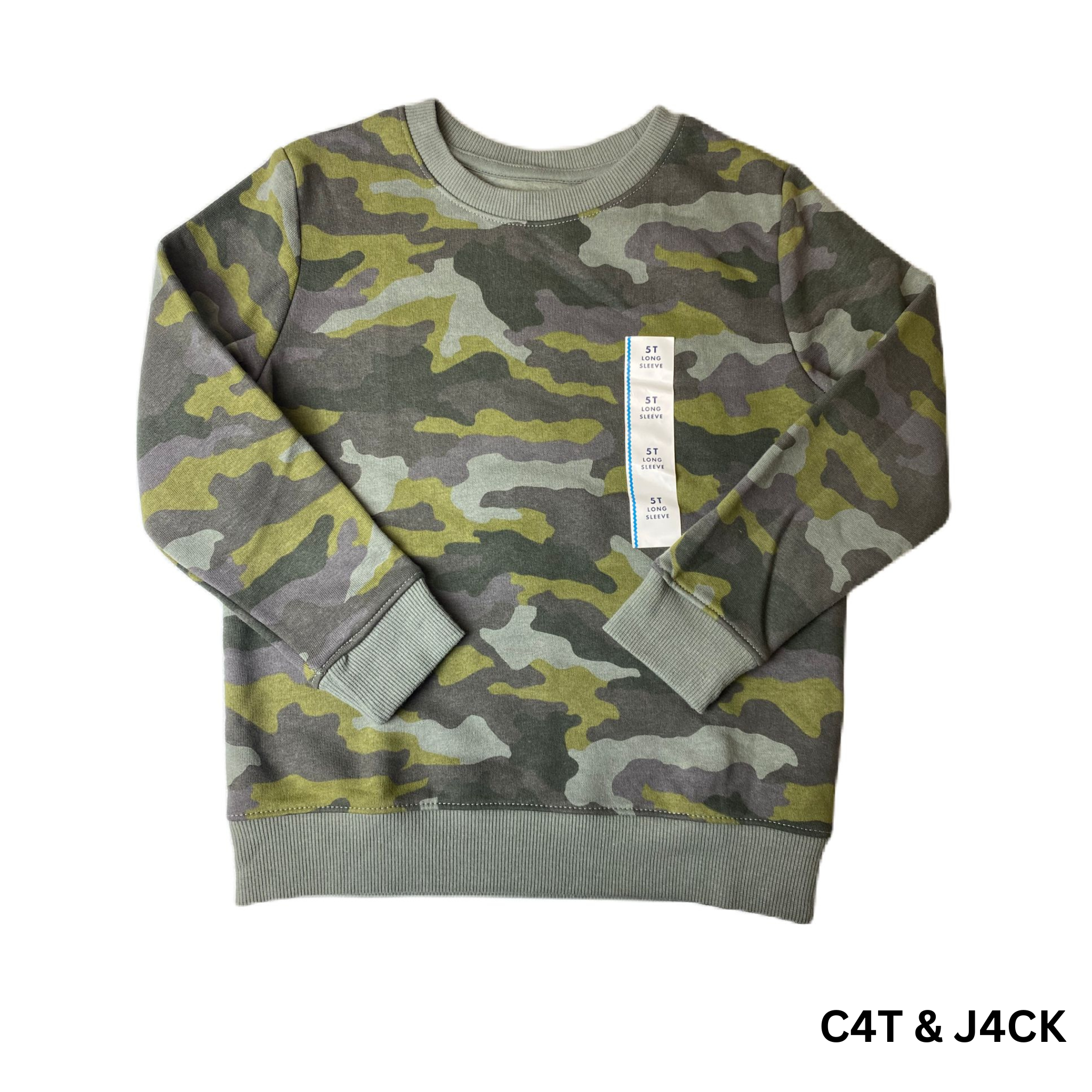 Boys Green Camo Pullover Crew Neck Sweater