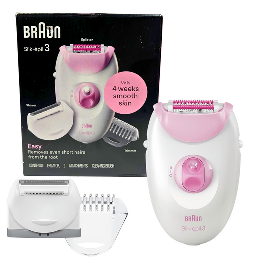 Epilator for Women with 20-Tweezer System, Massage Rollers & Trimmer Head – White/Pink