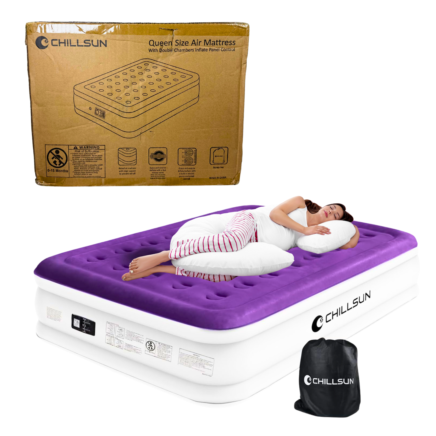 Queen Air Mattress with Built-In Pump – 16" Inflatable Bed for Home & Camping
