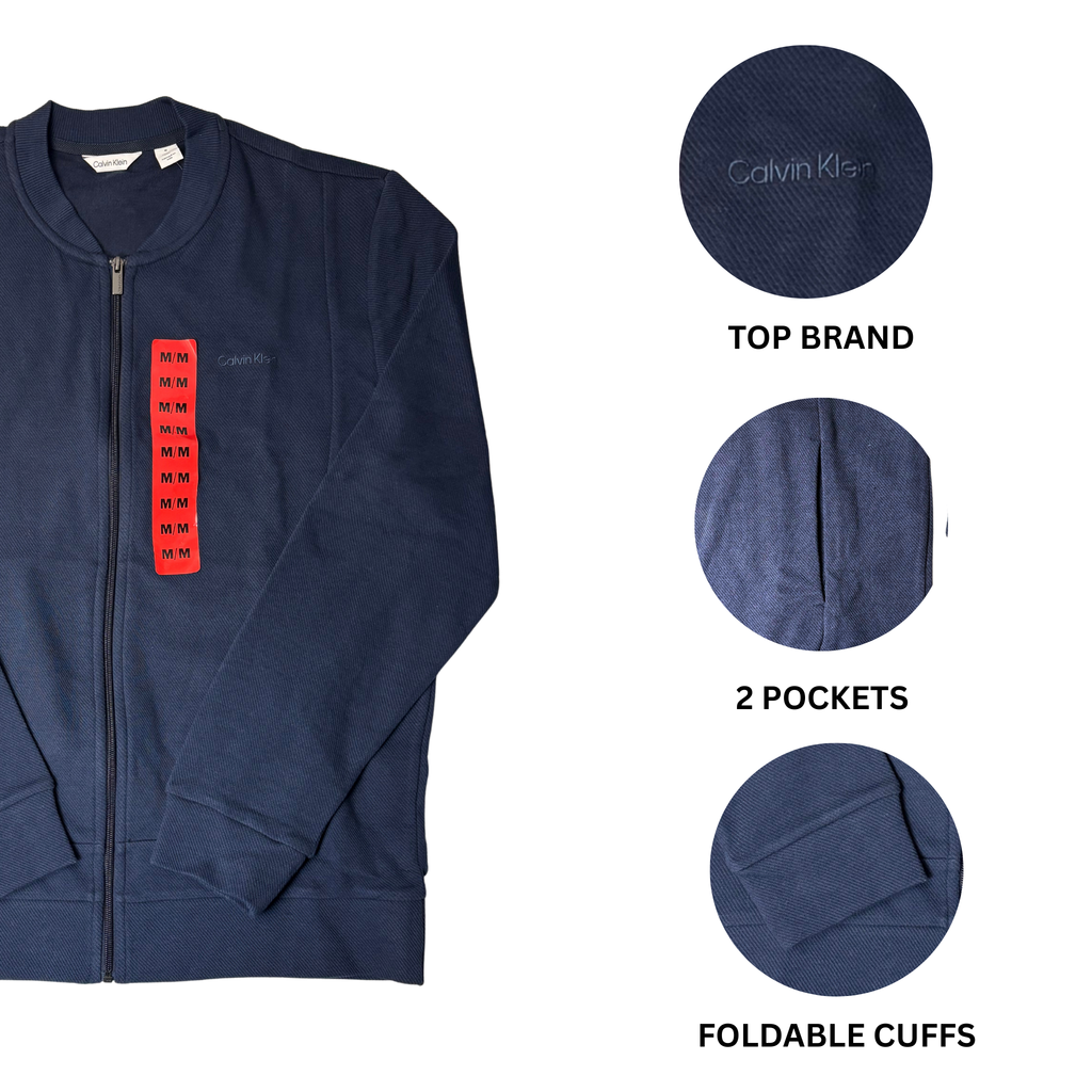 CK Men's Blue Long Sleeve Full Zip Sweater - M