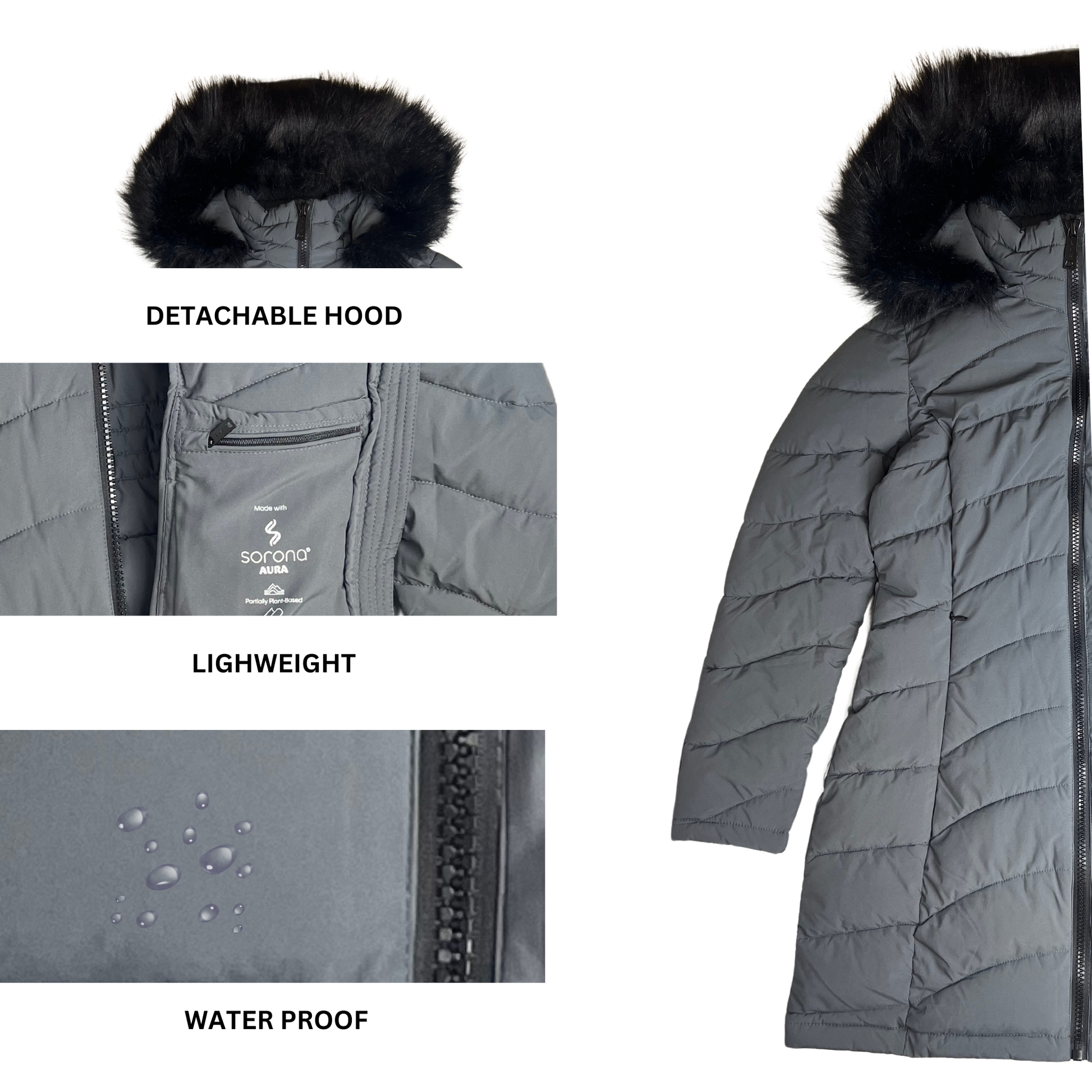 Quilted Packable Down Jacket water proof detachable hood lightweight