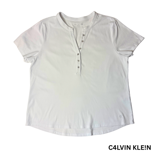 CK Women's Classic Button-Detail T-Shirt XXL - White