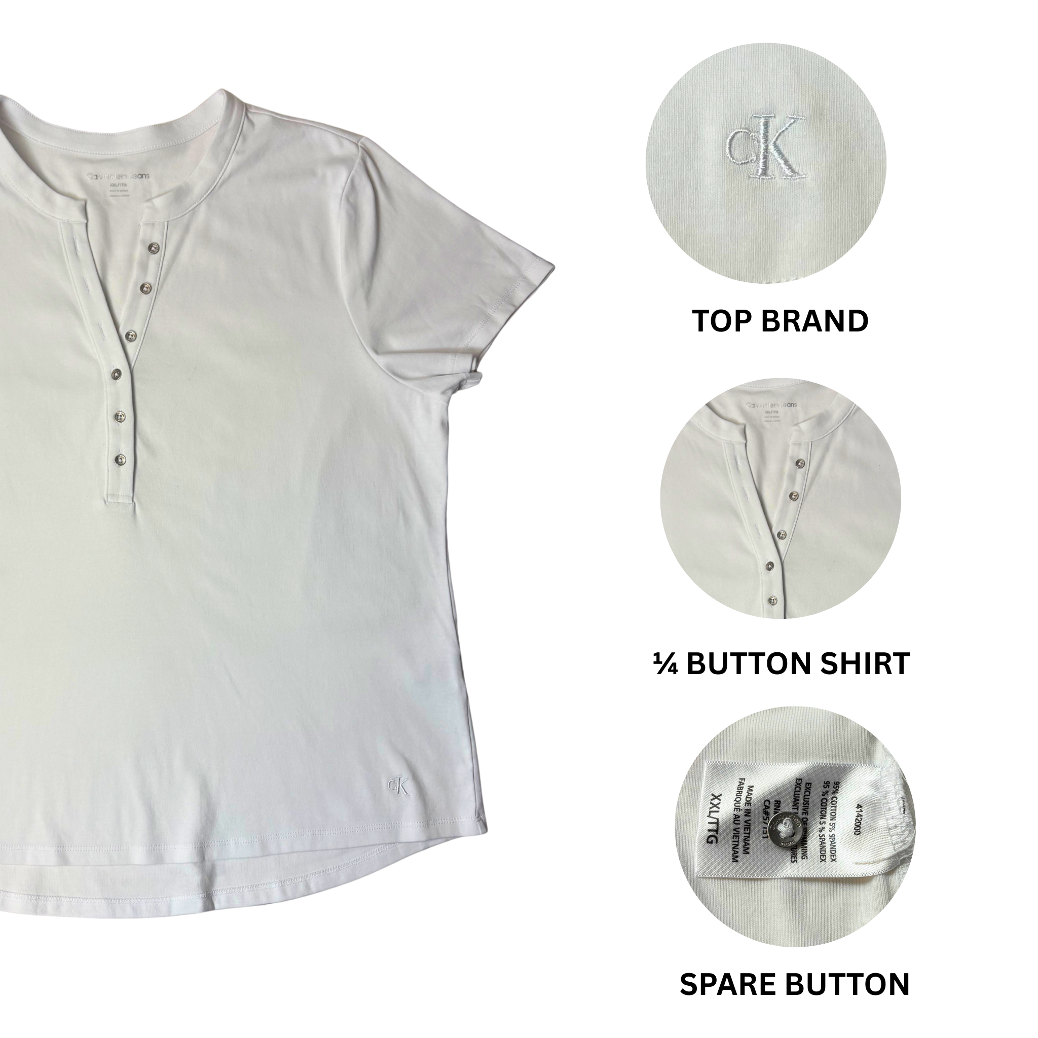 CK Women's Classic Button-Detail T-Shirt XXL - White