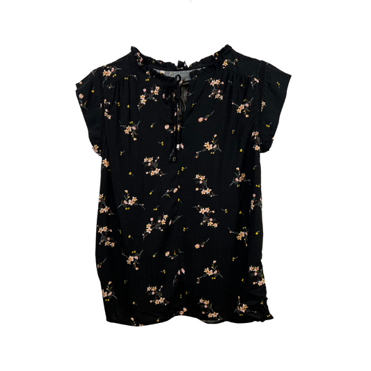 COSTCOWOMENT-SHIRT BLACK FLORAL BLOUSE SIZE XS