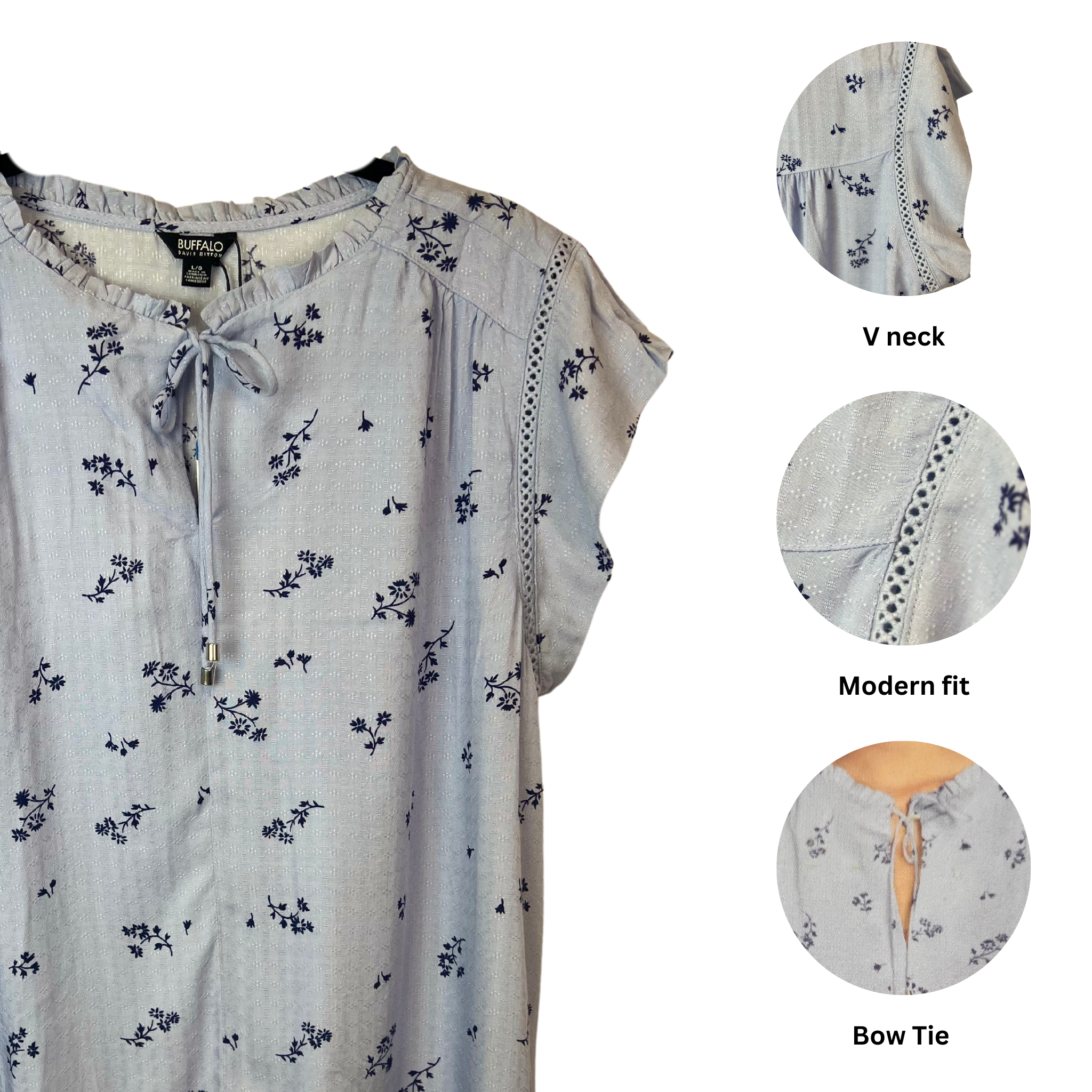 Women's Short Sleeve Bow Tie Front Shirt - Blue