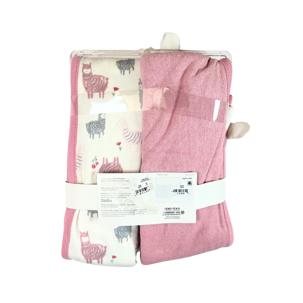 Just One You Baby Girl Llama Bath Towel Set - Pink & White