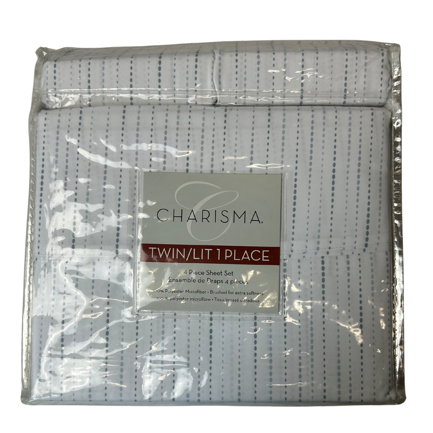 Charisma Twin / Twin XL 4-Piece Sheet Set – Soft Microfiber, Gray & White Dotted Stripe