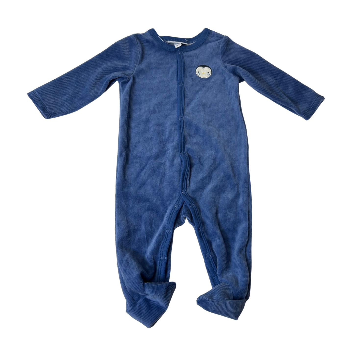 Baby Velour Penguin Sleeper – Blue – Size 6 Months