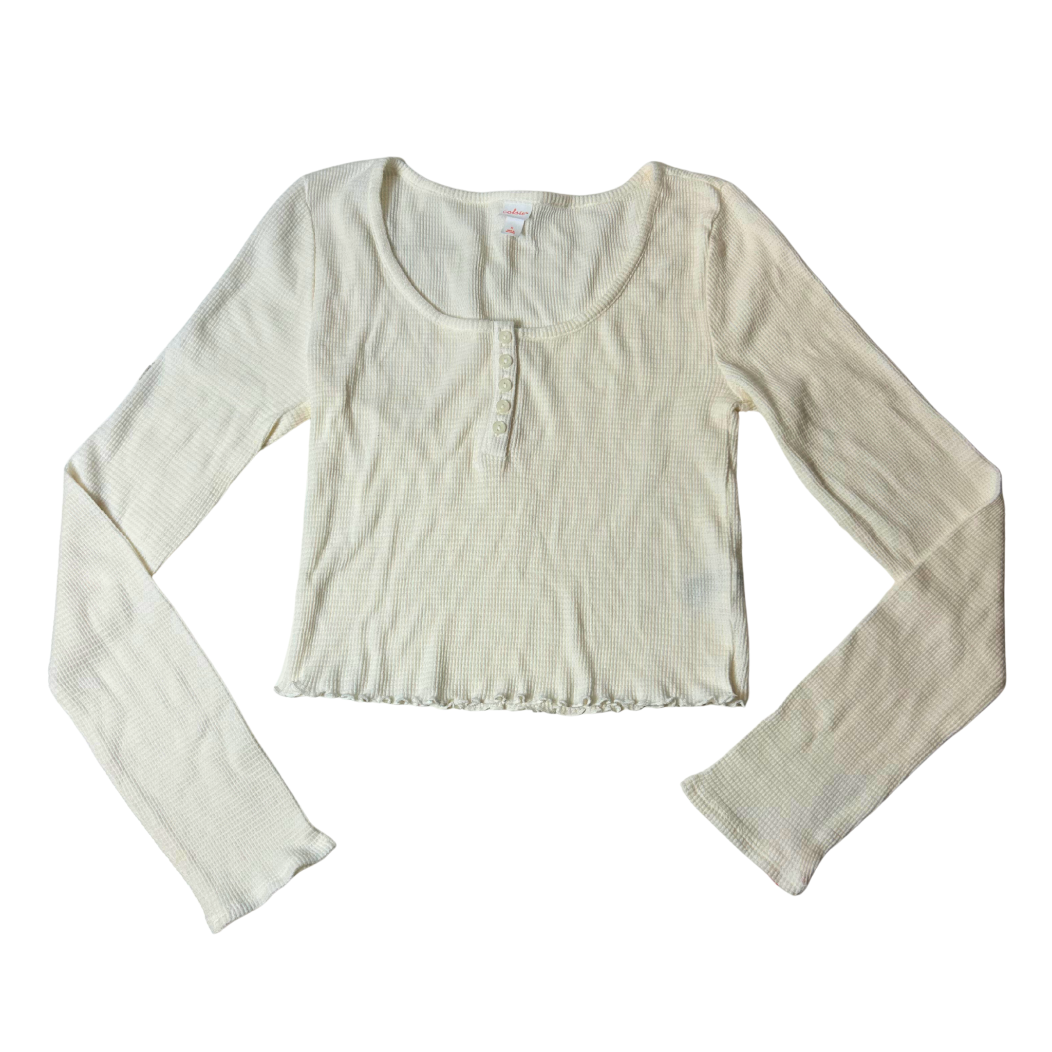 Long Sleeve Crop Top – Size S | Beige | Casual Women's Top
