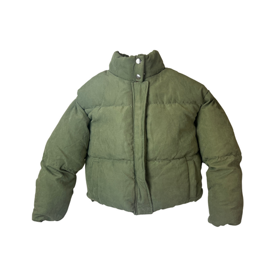 Girls Olive Puffer Jacket Size 10 – Sherpa Lined Kids Coat