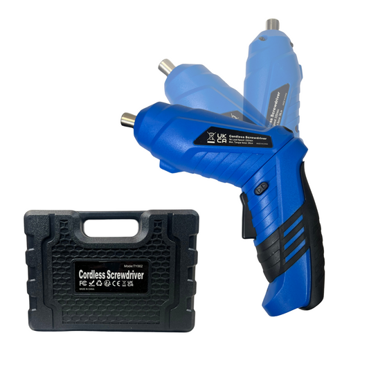 Cordless Electric Screwdriver Set with 47 Bits, Rechargeable, LED Light – Blue