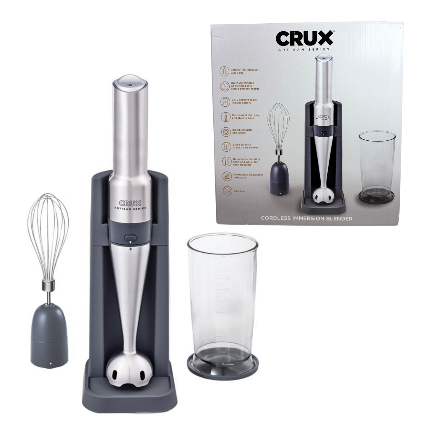 Cordless Hand Immersion Blender with 7.5" Blending Arm – Grey