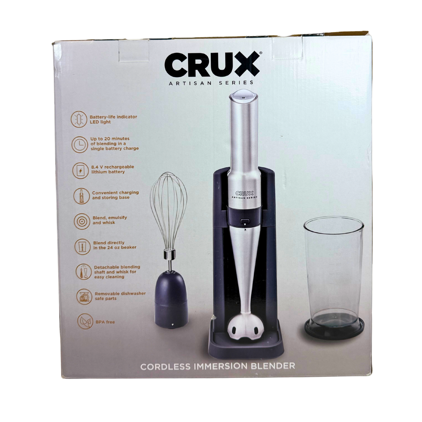 Cordless Hand Immersion Blender with 7.5" Blending Arm – Grey