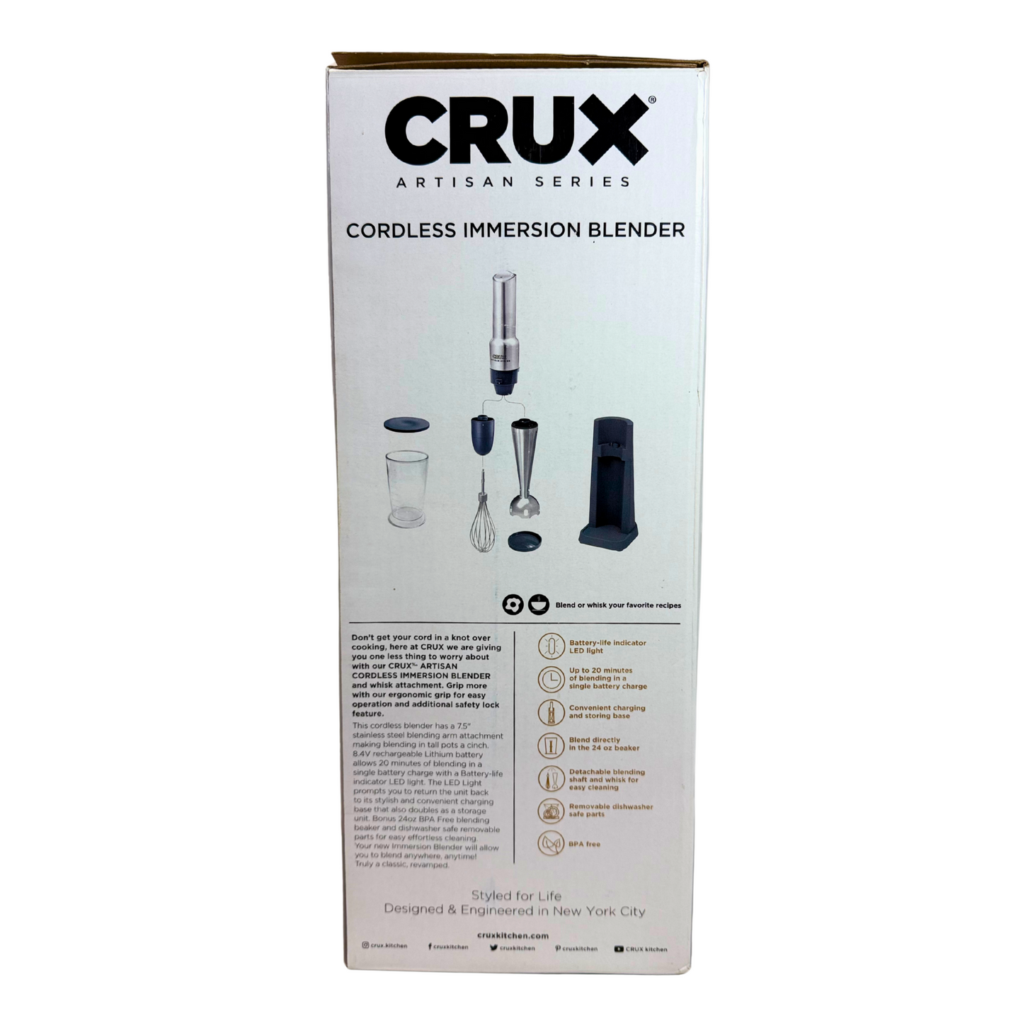 Cordless Hand Immersion Blender with 7.5" Blending Arm – Grey