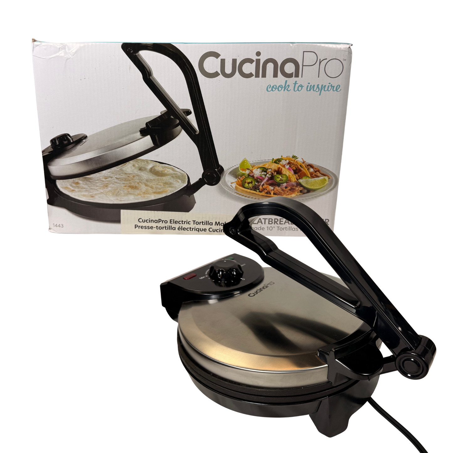 Electric Tortilla Maker 10” – Non-Stick Flatbread, Roti, and Pita Press with Ready Light
