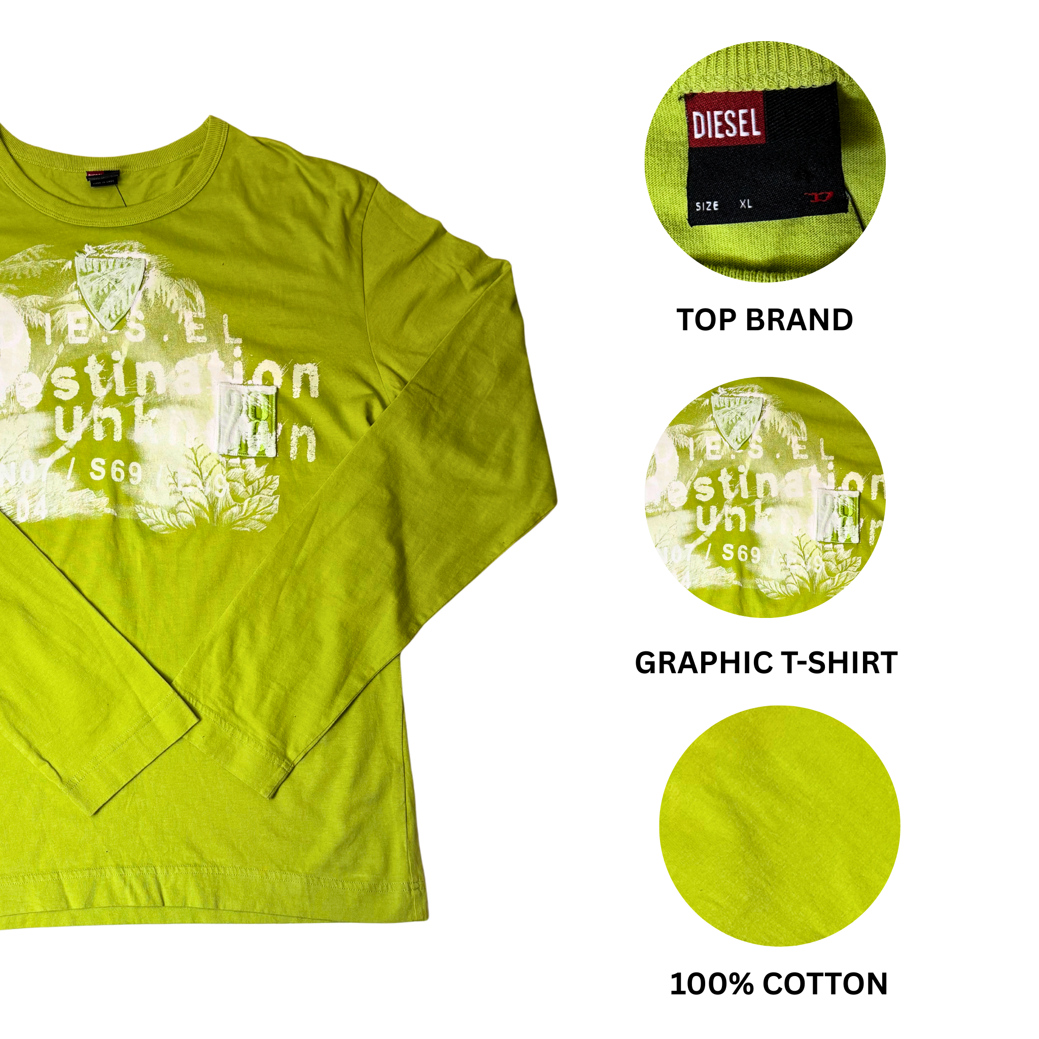 Diesel Men's Green Long Sleeve T-Shirt - XL