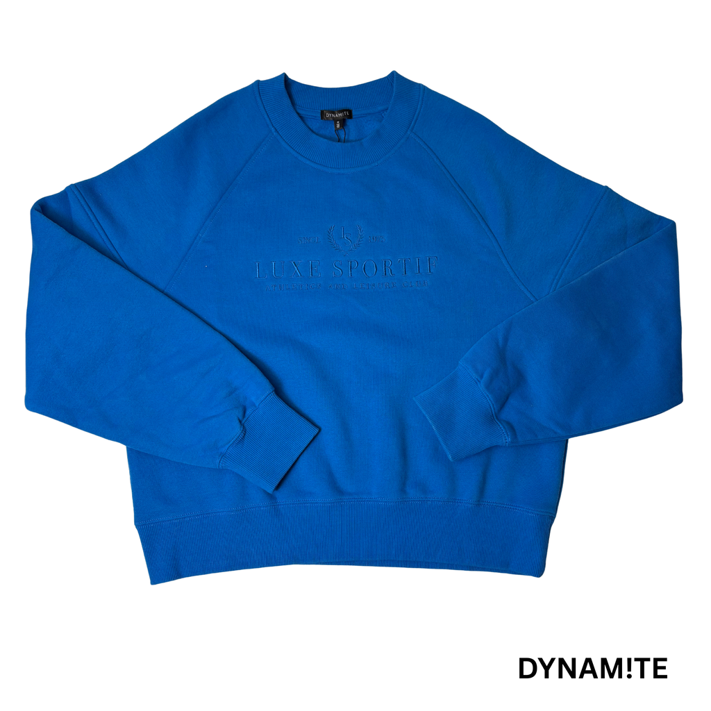 Women’s Embroidered Crew Neck Sweatshirt, Imperial Blue, Size M